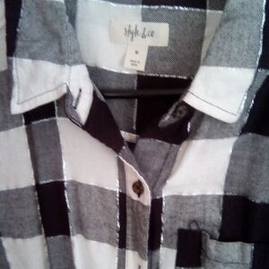 Style & Co. Black and White Plaid Button Down Shirt